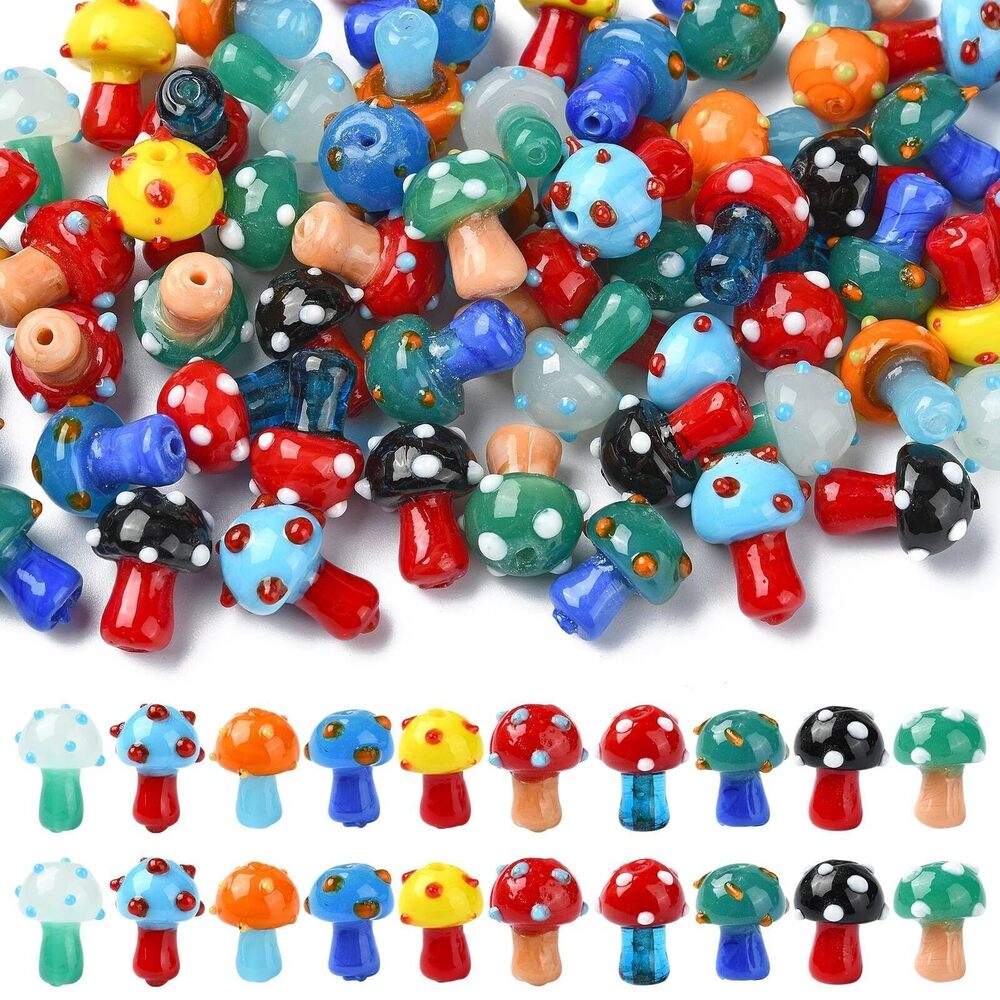 5316 60 pcs 10 Colors Handmade Mushroom Lampwork Beads Vegetable Glass Bead